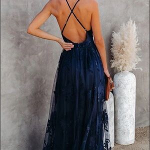 Elegant Navy Blue Backless Dress evening gown dress